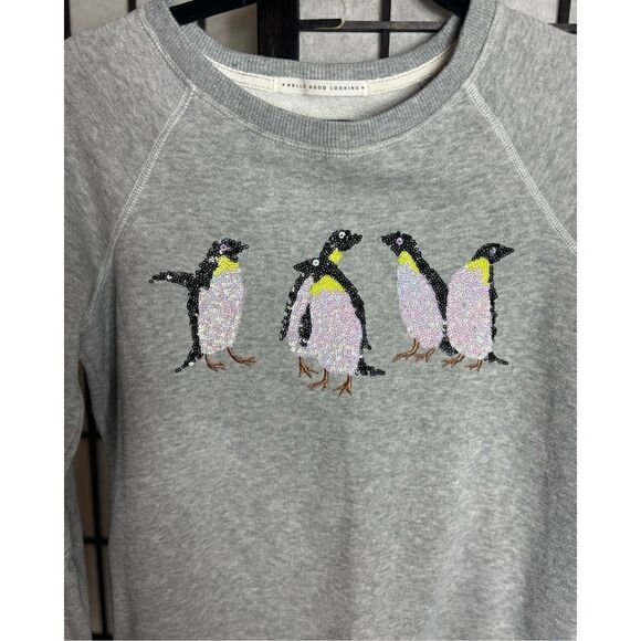 American Eagle Gray Sequin Penguin Sweatshirt - Picture 3 of 9